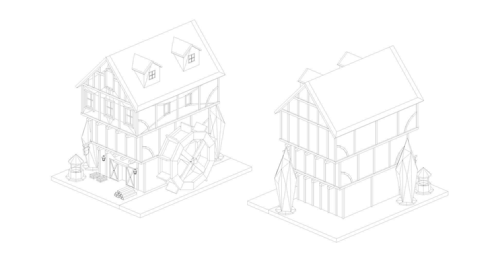 Low Poly Medieval Middle Age City 3D Asset Pack Low-poly 3D model_29