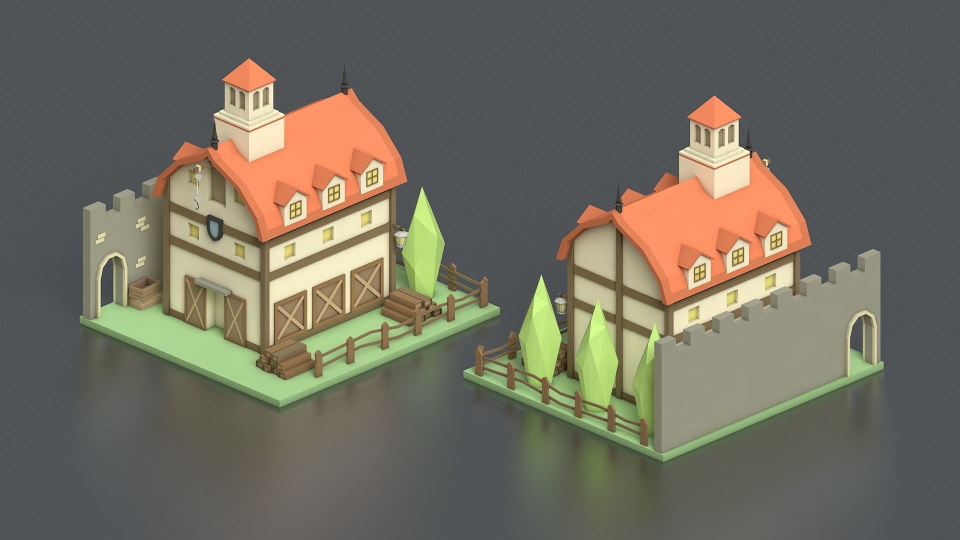 Low Poly Medieval Middle Age City 3D Asset Pack Low-poly 3D model_24