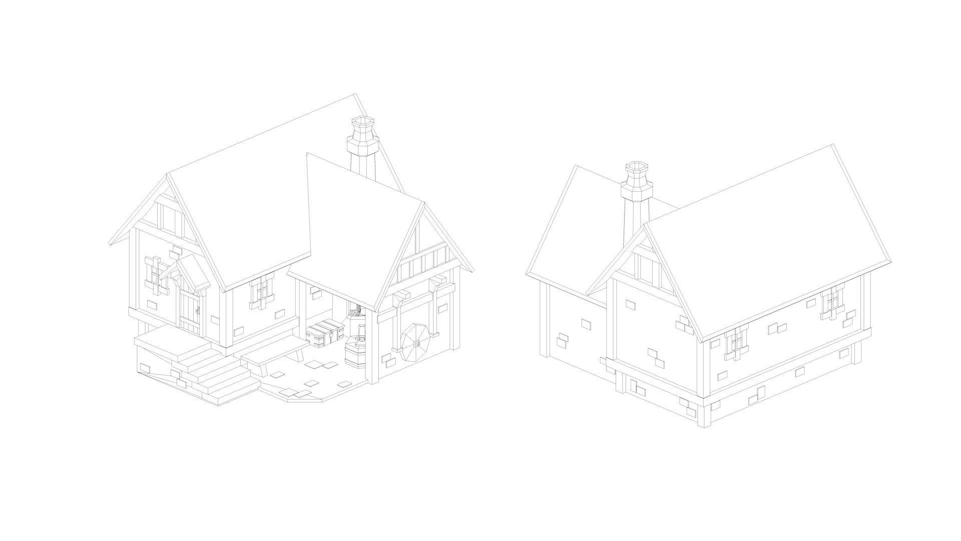 Low Poly Medieval Middle Age City 3D Asset Pack Low-poly 3D model_39