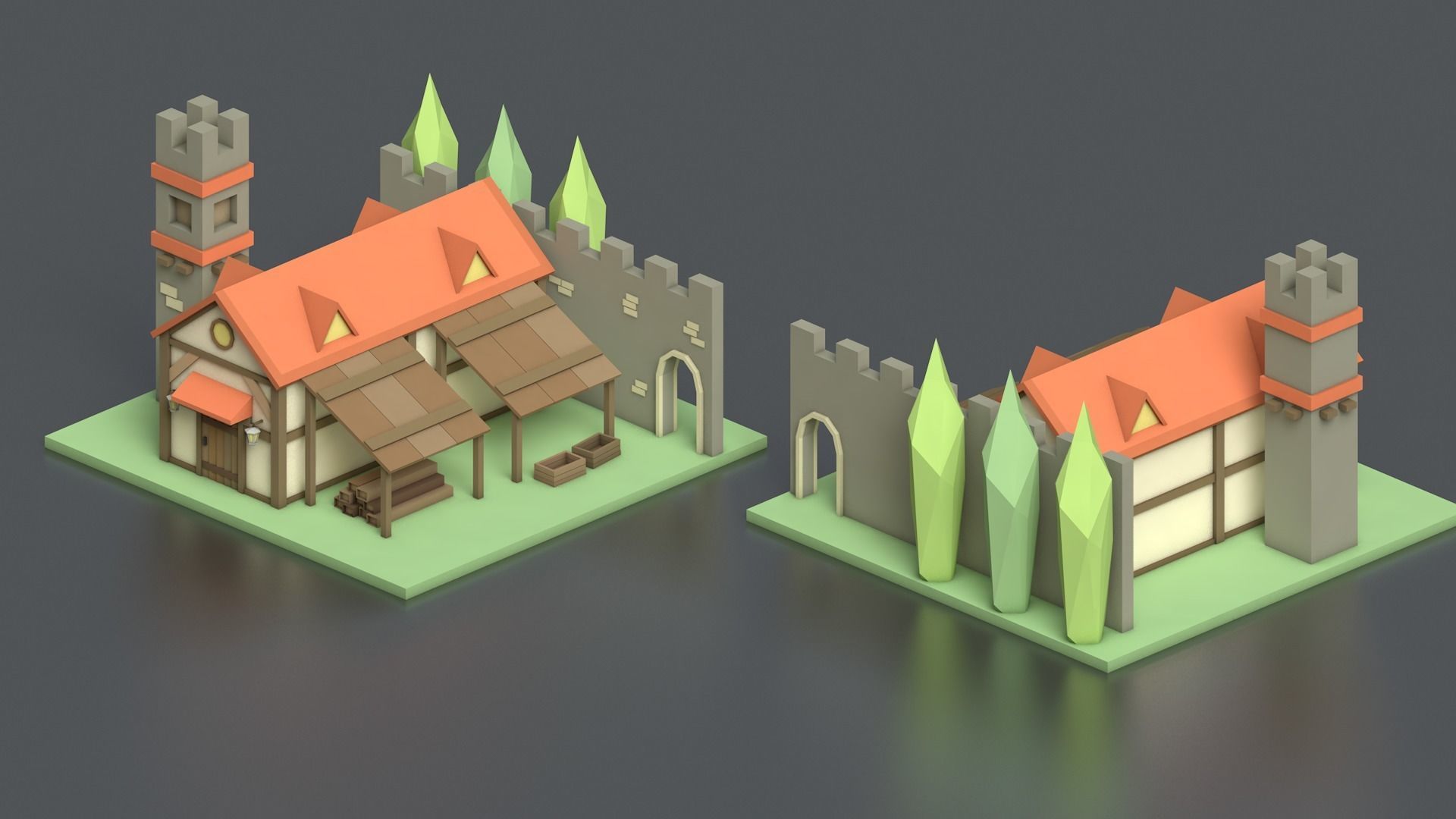 Low Poly Medieval Middle Age City 3D Asset Pack Low-poly 3D model_26
