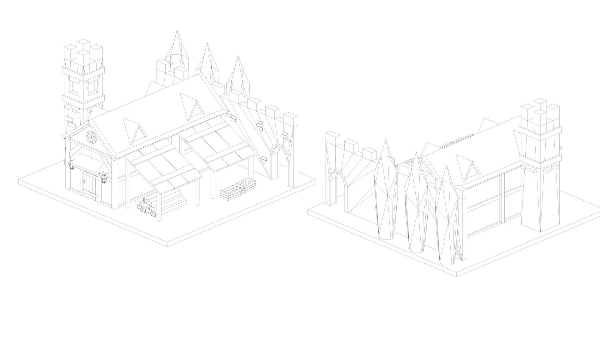 Low Poly Medieval Middle Age City 3D Asset Pack Low-poly 3D model_27