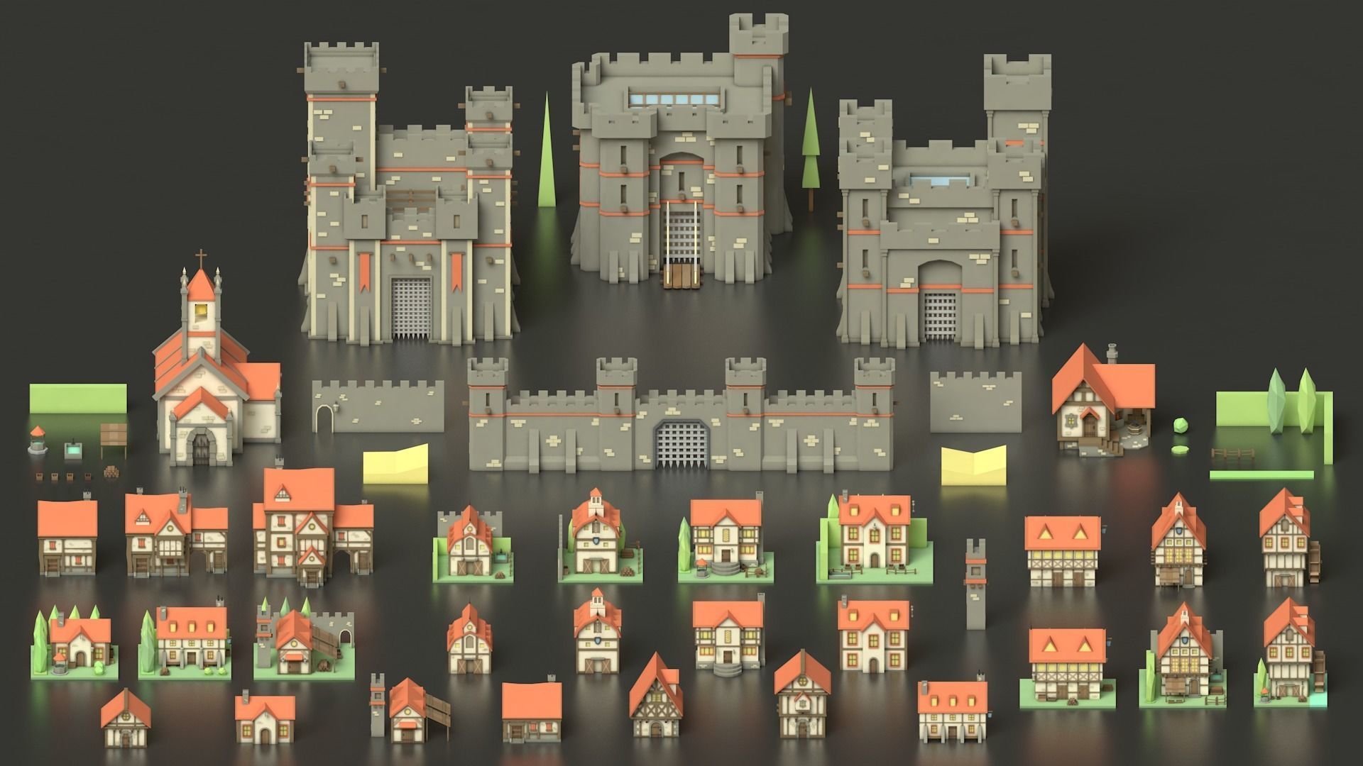 Low Poly Medieval Middle Age City 3D Asset Pack Low-poly 3D model_2