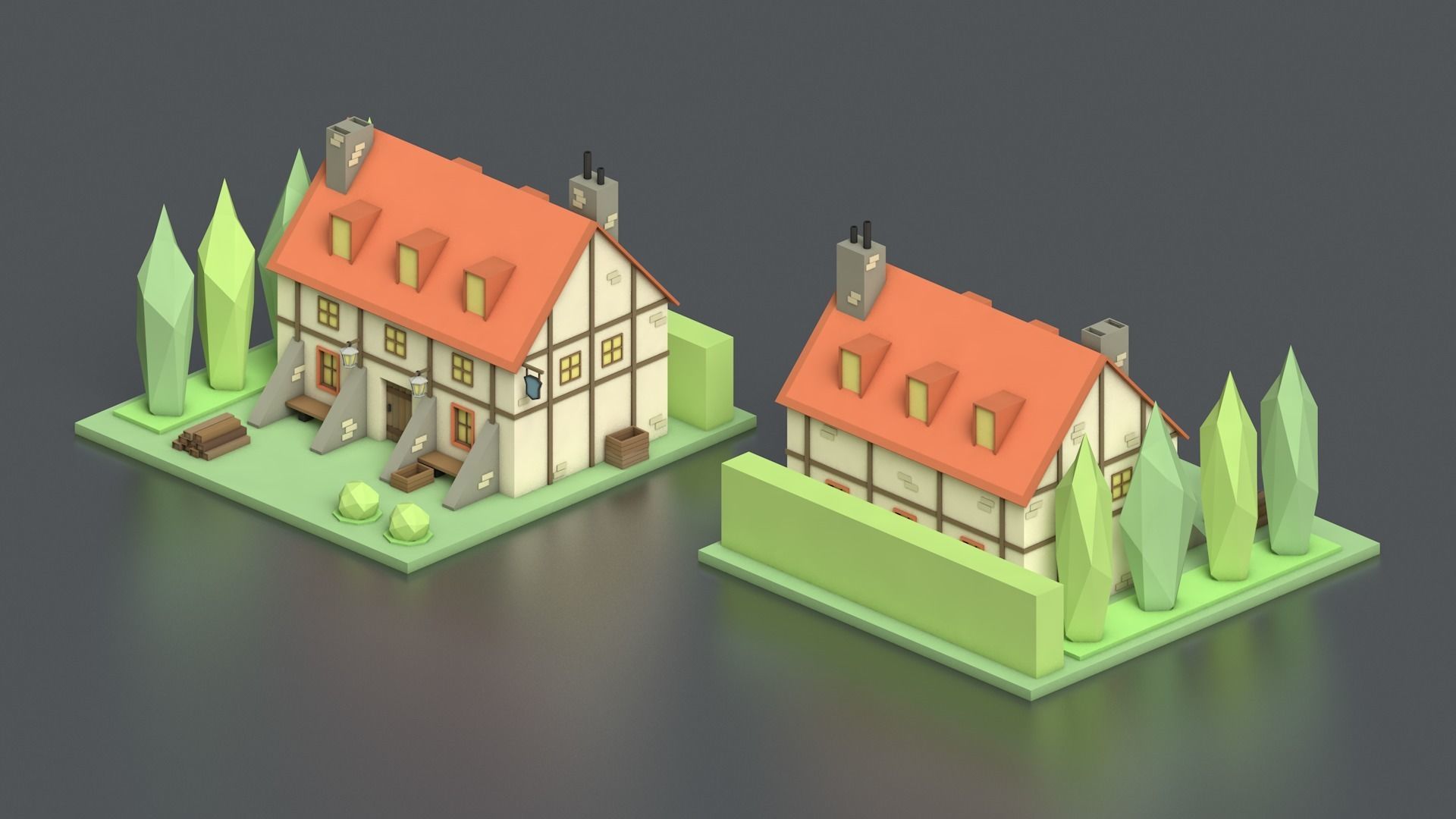 Low Poly Medieval Middle Age City 3D Asset Pack Low-poly 3D model_32