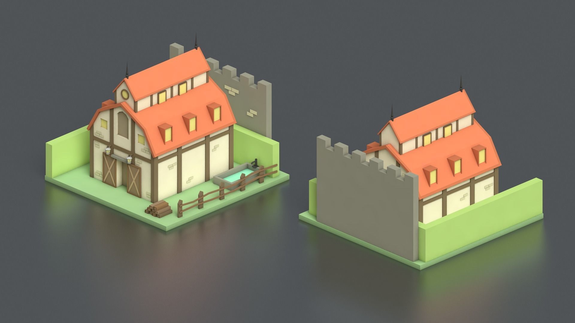 Low Poly Medieval Middle Age City 3D Asset Pack Low-poly 3D model_18
