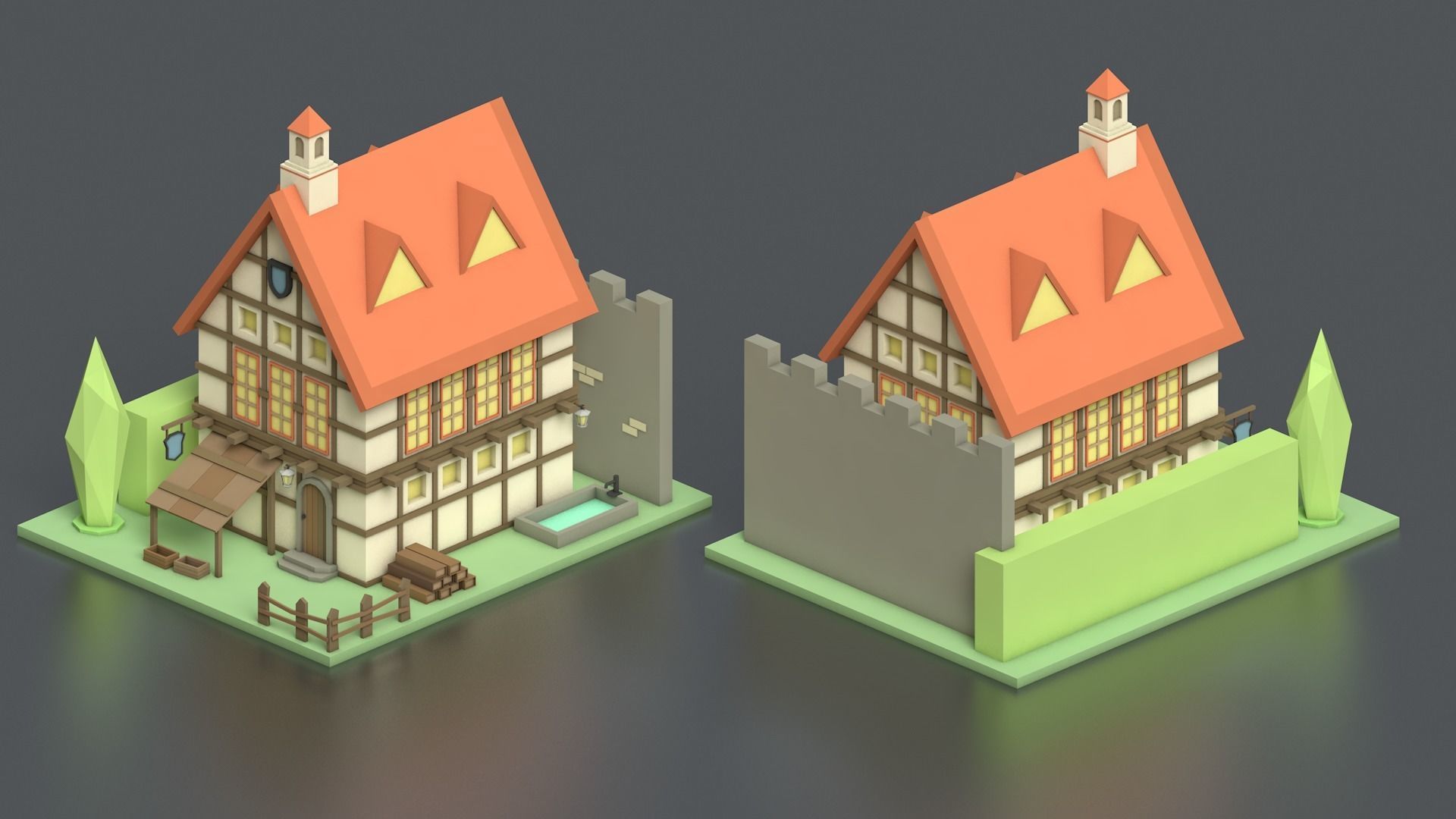 Low Poly Medieval Middle Age City 3D Asset Pack Low-poly 3D model_30