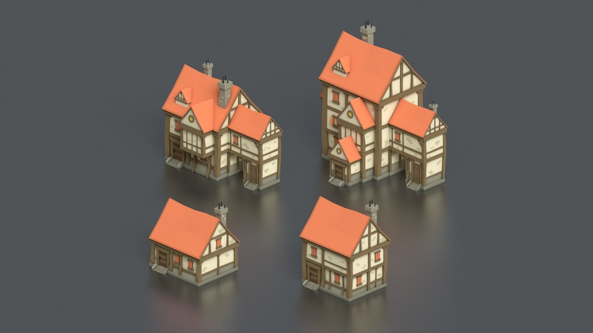 Low Poly Medieval Middle Age City 3D Asset Pack Low-poly 3D model_34
