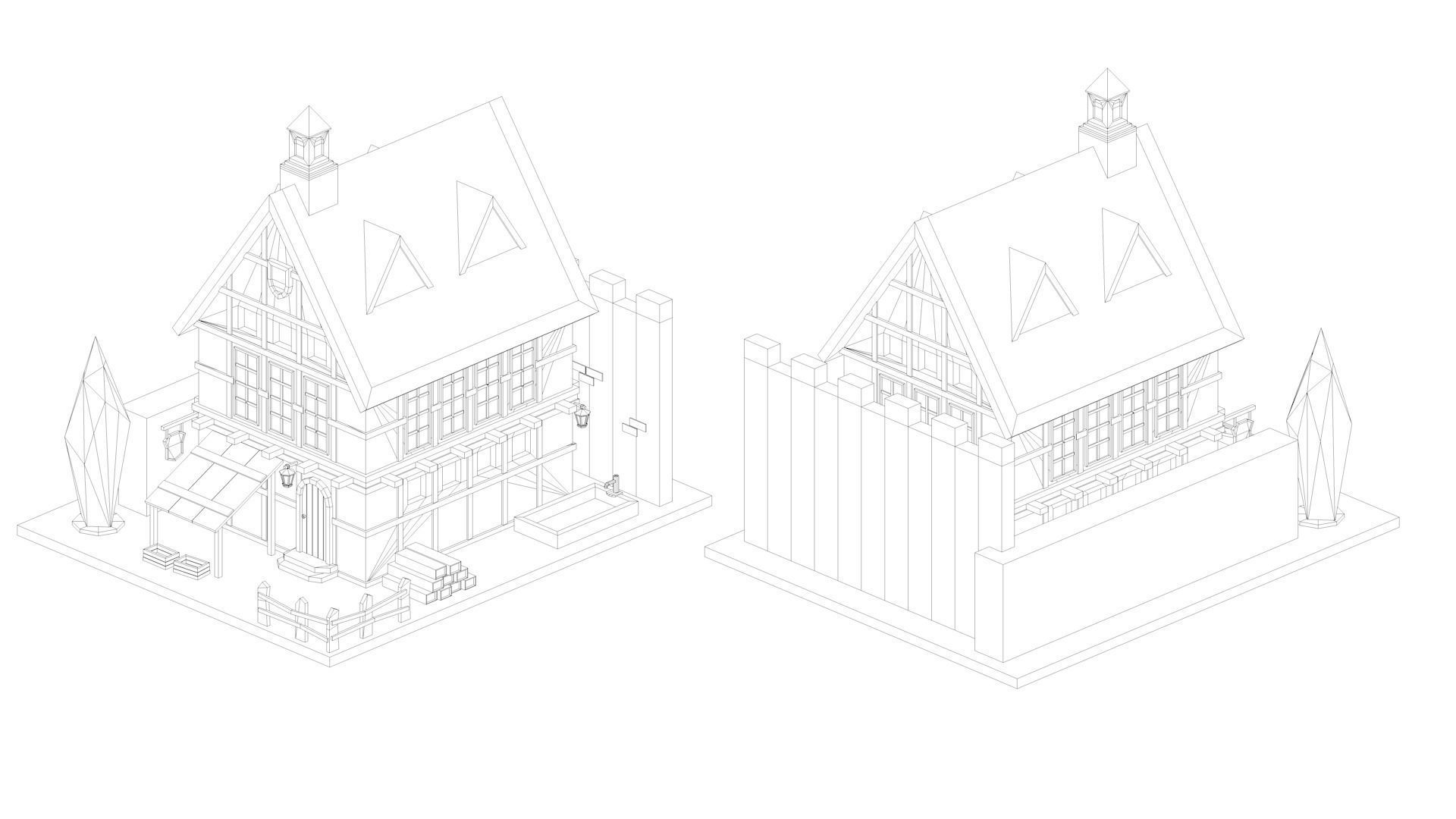 Low Poly Medieval Middle Age City 3D Asset Pack Low-poly 3D model_31