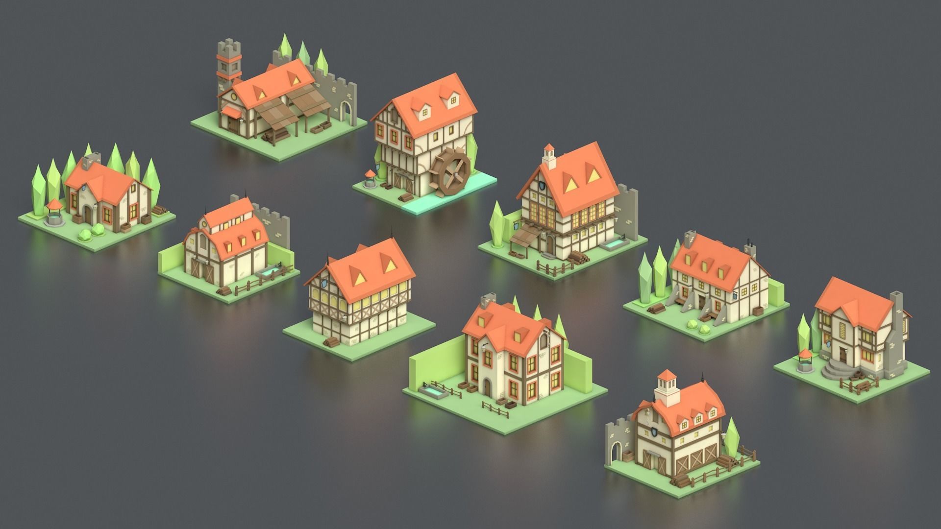 Low Poly Medieval Middle Age City 3D Asset Pack Low-poly 3D model_15