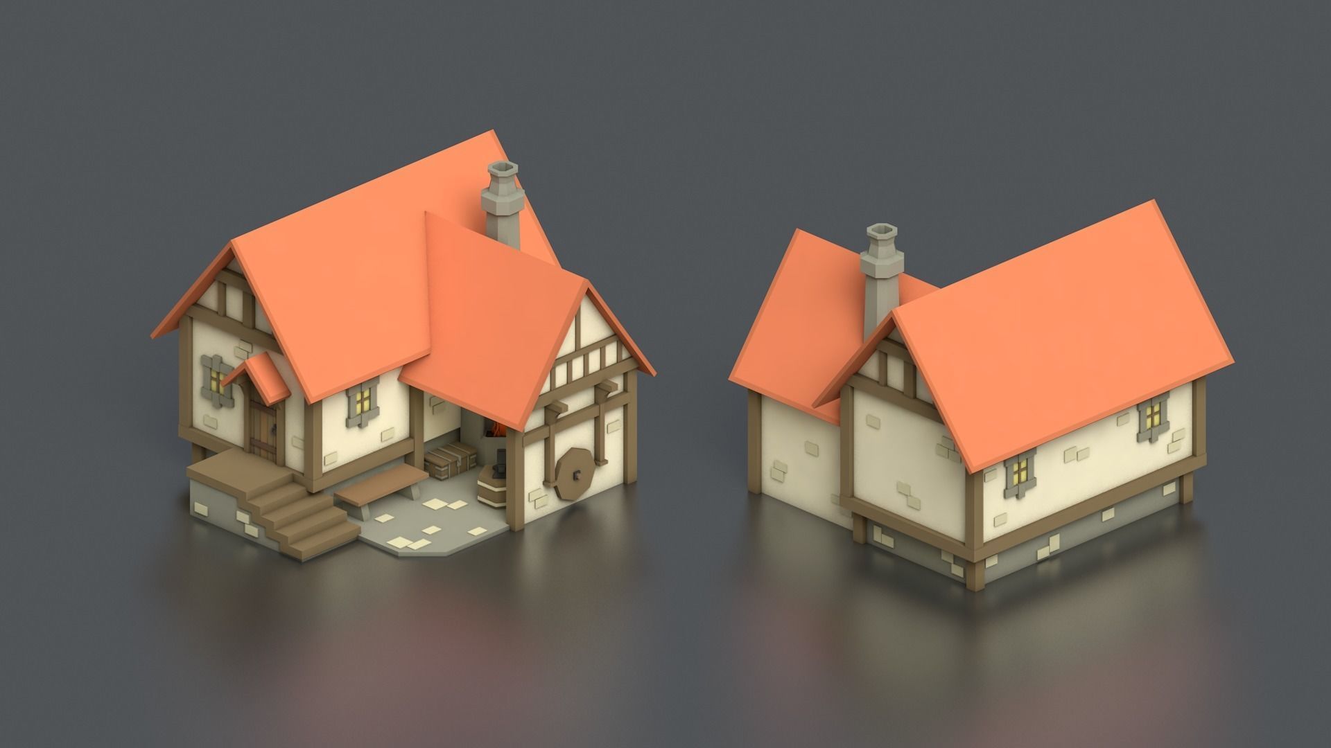 Low Poly Medieval Middle Age City 3D Asset Pack Low-poly 3D model_38