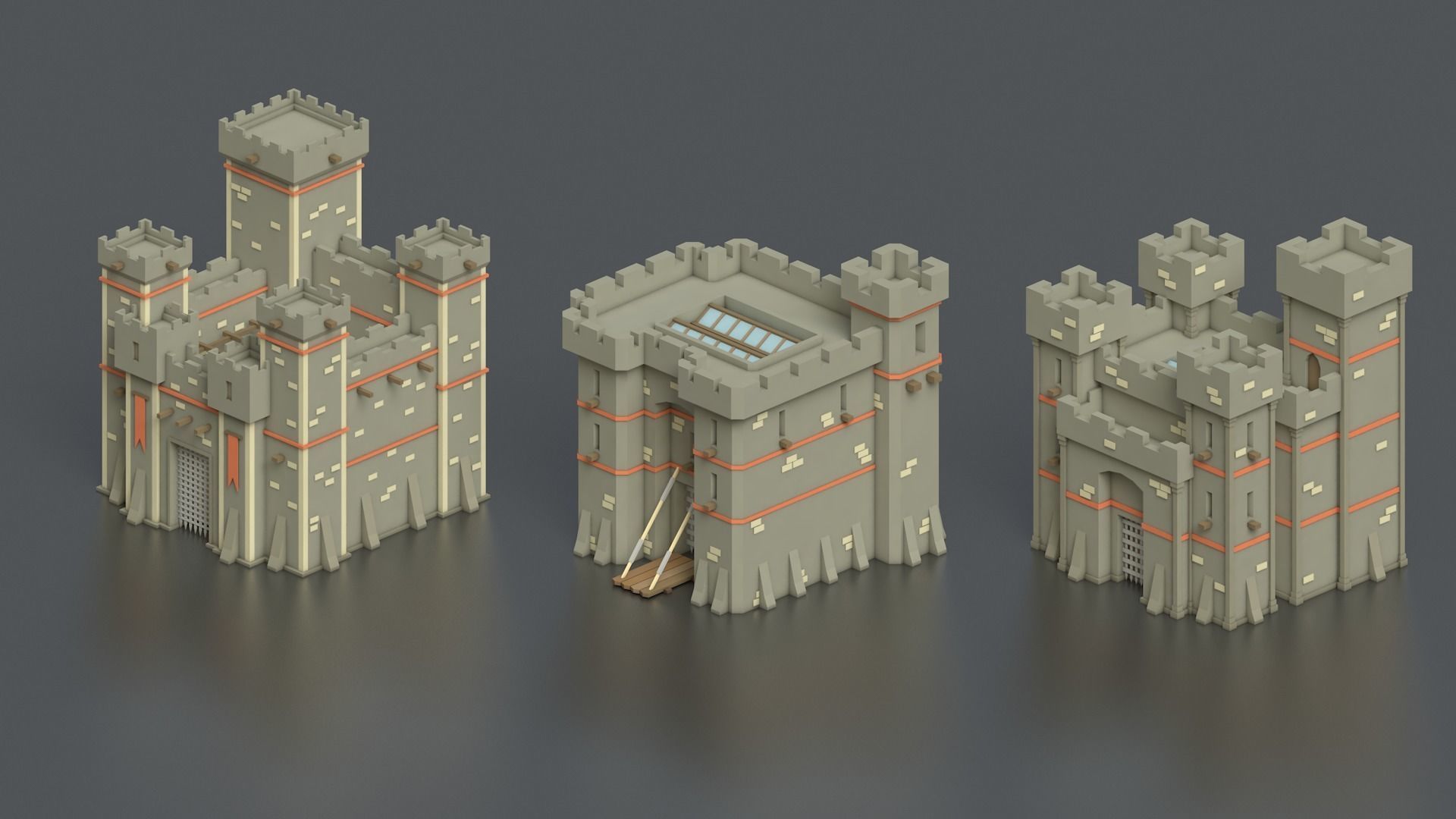 Low Poly Medieval Middle Age City 3D Asset Pack Low-poly 3D model_5