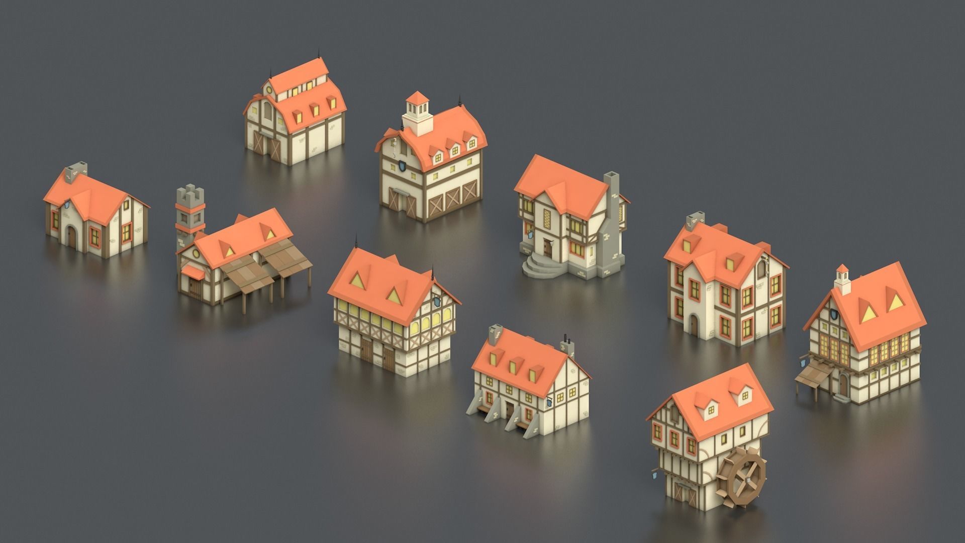 Low Poly Medieval Middle Age City 3D Asset Pack Low-poly 3D model_13