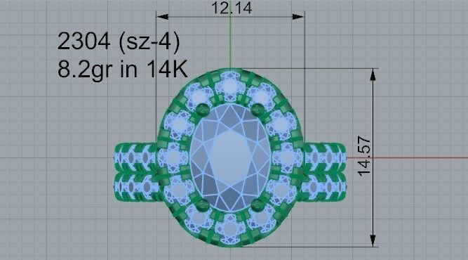 Oval diamond ring with band 2304 3D print model 3D print model_4
