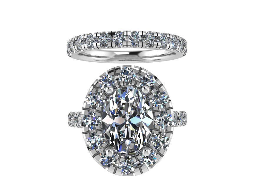 Oval diamond ring with band 2304 3D print model 3D print model_3