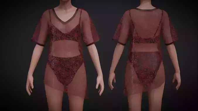 women lingerie - Bikini set and crotchet shirt swimsuit outfit Low-poly 3D model