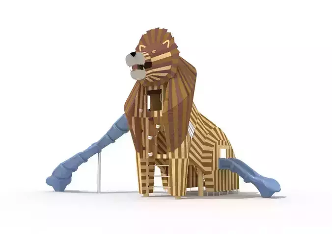 Wooden animal lion playground with slide