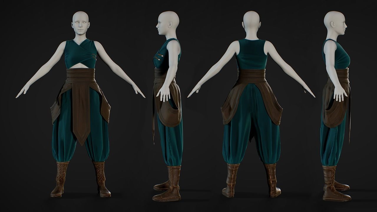 Low Poly Women Medieval Outfit Low-poly 3D model_4
