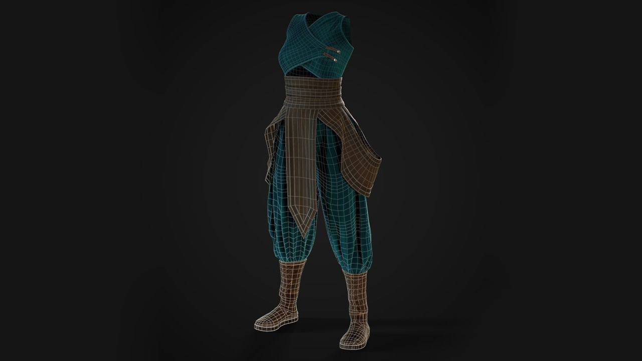 Low Poly Women Medieval Outfit Low-poly 3D model_3