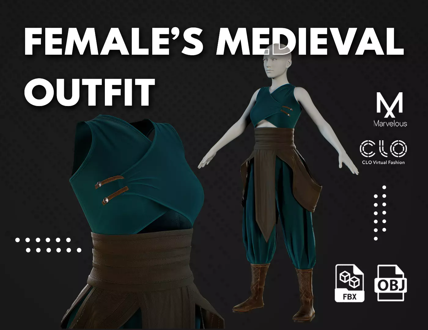 Low Poly Women Medieval Outfit Low-poly 3D model_0