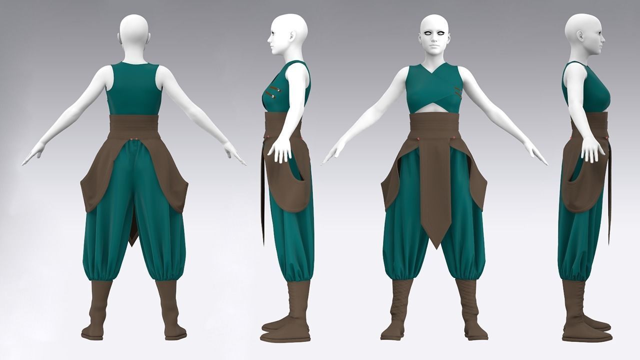 Low Poly Women Medieval Outfit Low-poly 3D model_7