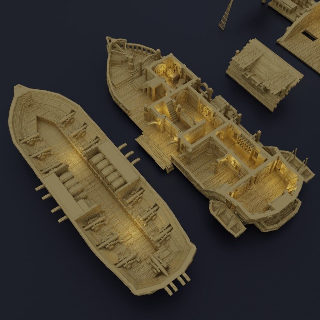 Floating Pirate Tavern  Tabletop Terrain 28 MM 3D print model_2