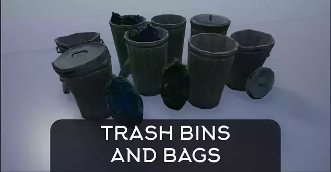 Lowpoly Trash Bins and Trash Bags Low-poly 3D model