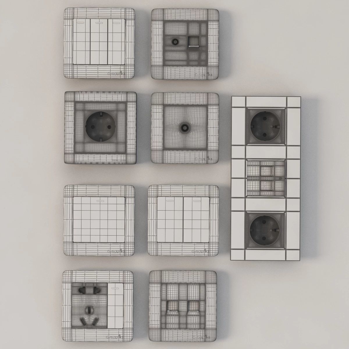 Luxury Wall Socket Interruptor and Charger Power Outlet Set 3D model_11