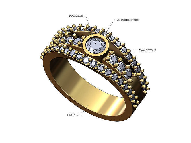 Bezel 4mm set diamond lips fashion ring US size 7 3D print model