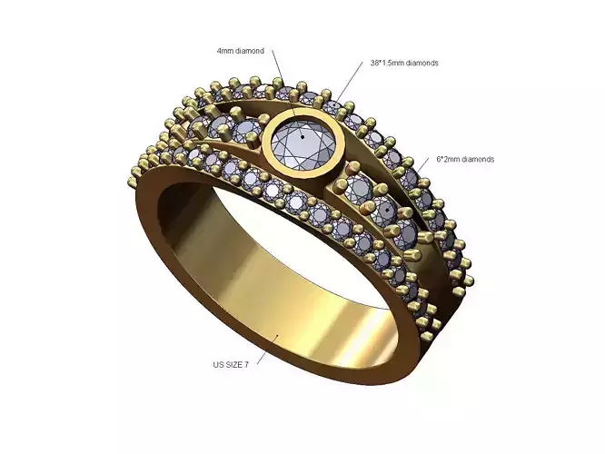 Bezel 4mm set diamond lips fashion ring US size 7