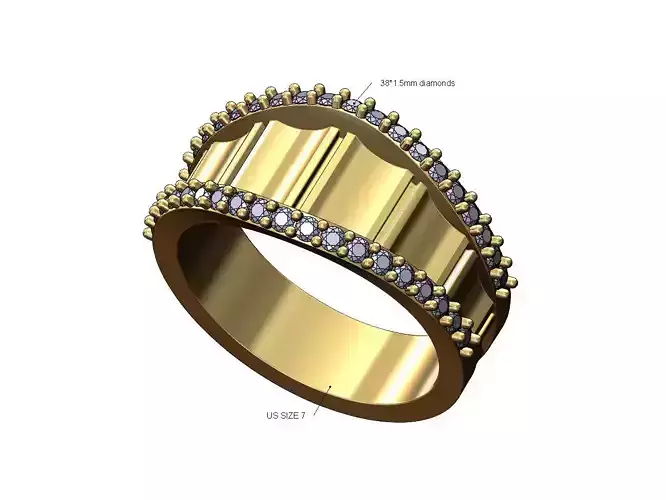 Round fluted diamond lips fashion ring US size 7