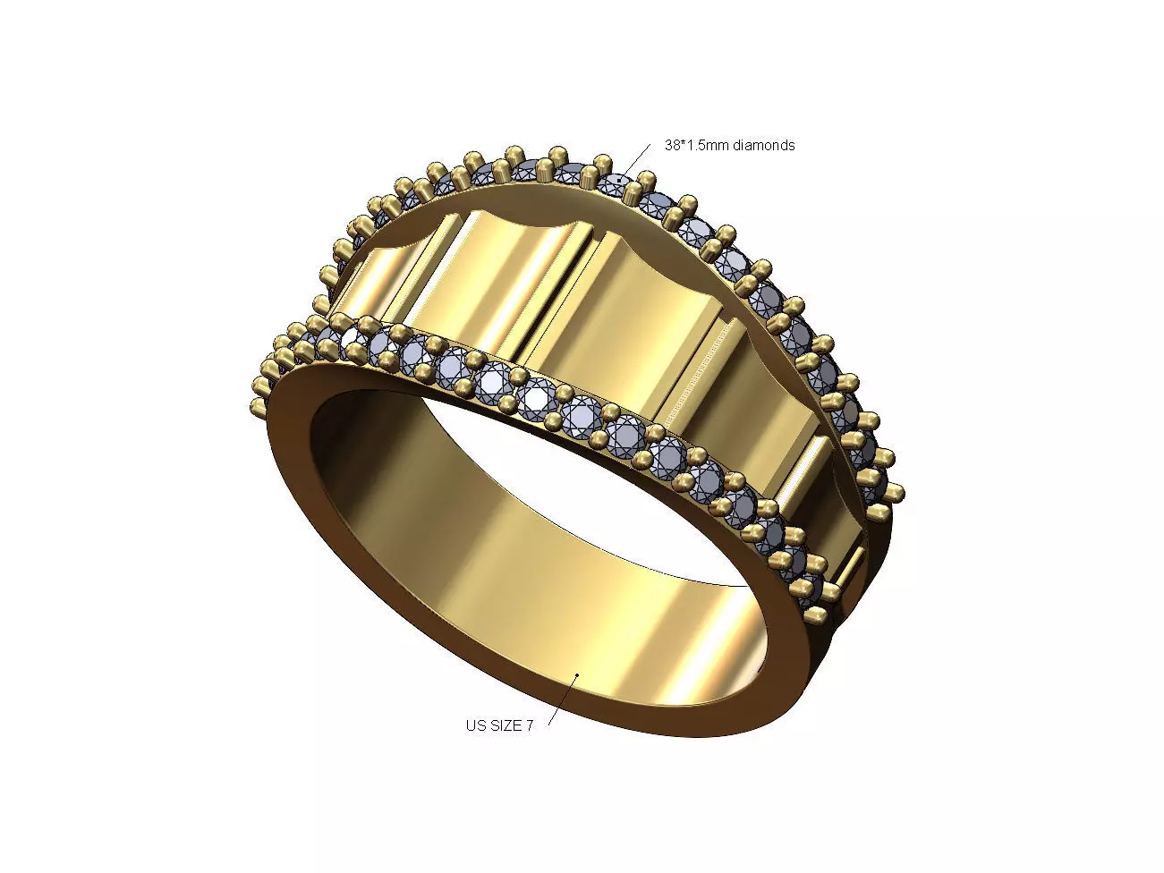 Round fluted diamond lips fashion ring US size 7 3D print model