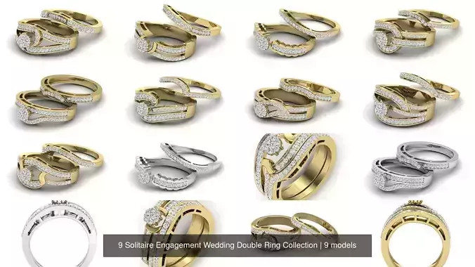 9 Solitaire Engagement Wedding Double Ring Collection