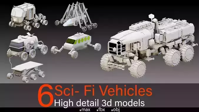 6 Sci- Fi Vehicles- High detail 3d models