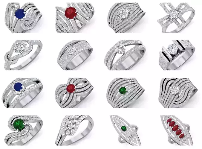 50 Cocktail Rings Pack  3D Model Collection