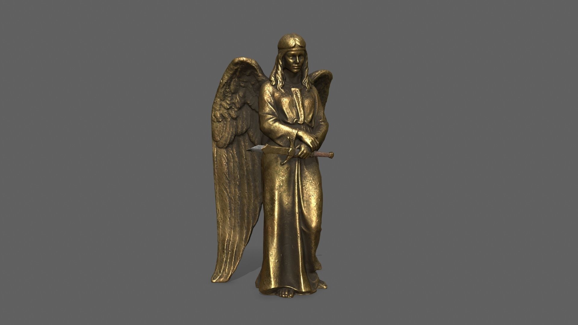 Angel golden statue Low-poly 3D model_7