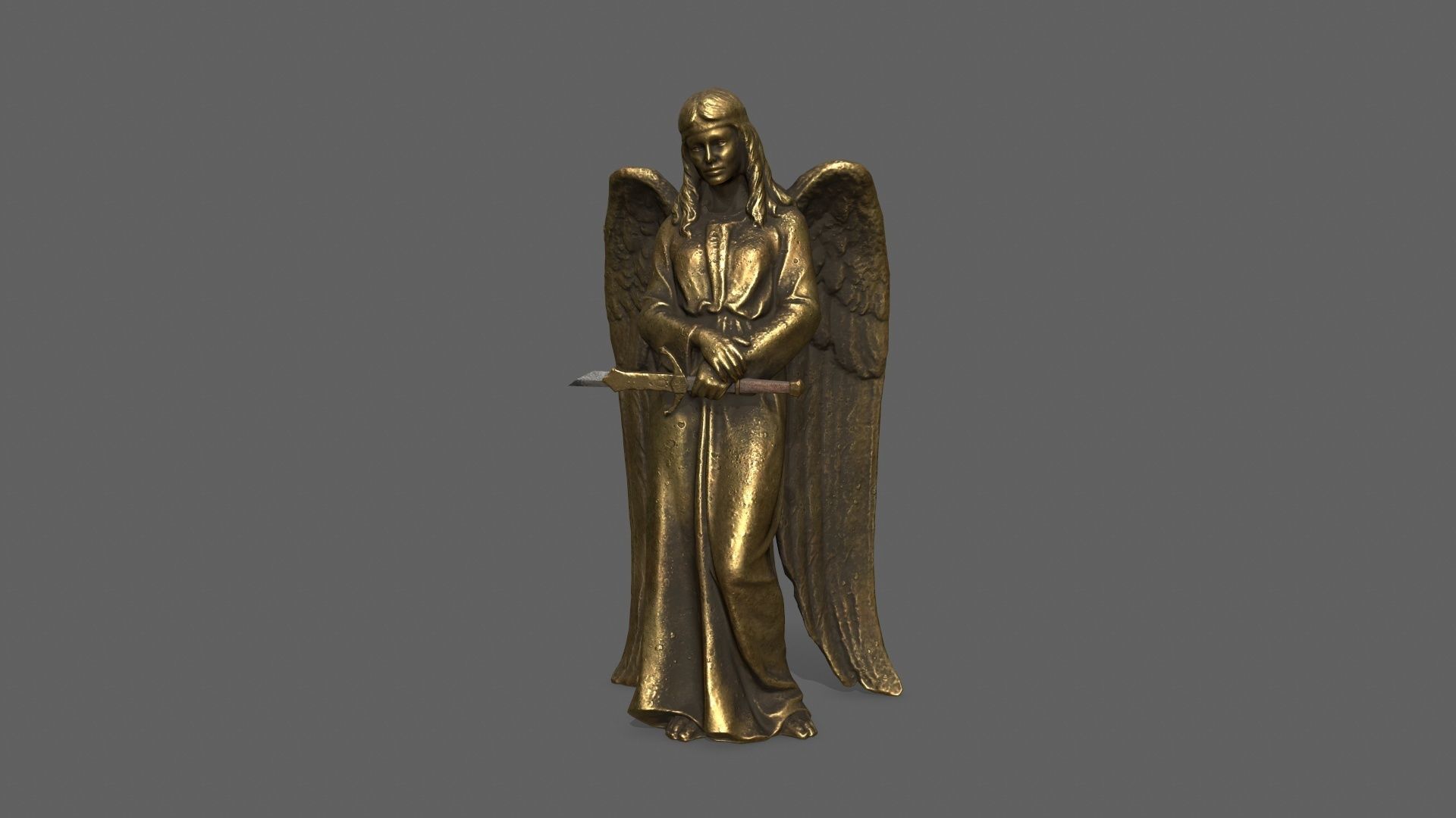 Angel golden statue Low-poly 3D model_1