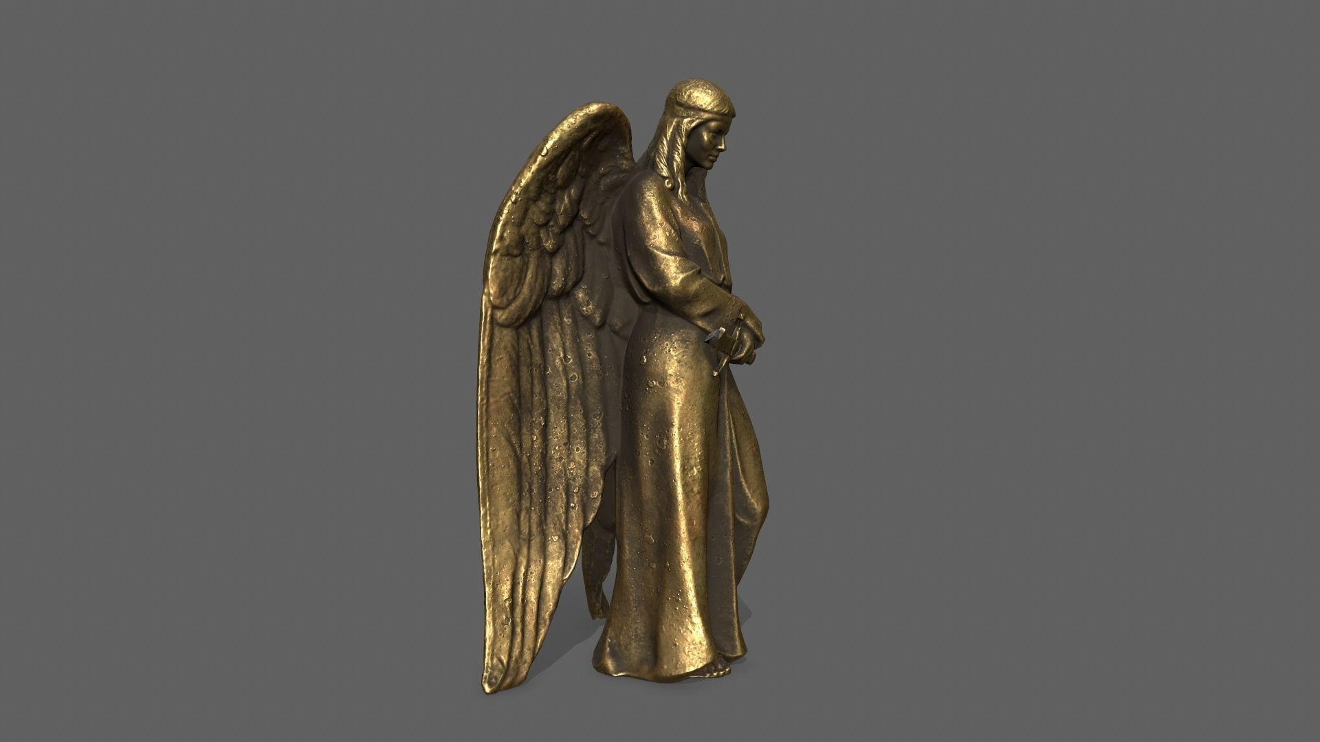 Angel golden statue Low-poly 3D model_6