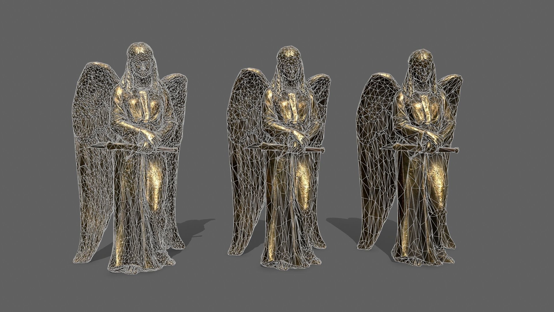 Angel golden statue Low-poly 3D model_9