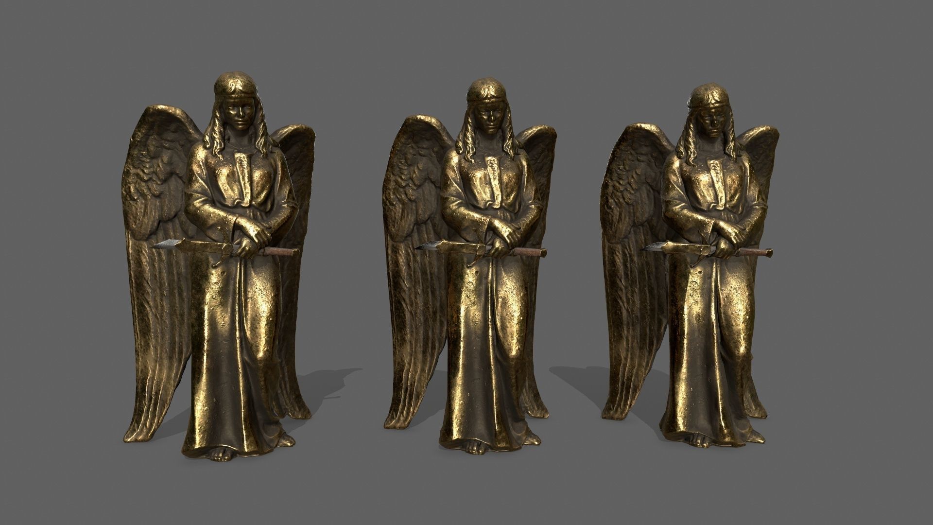 Angel golden statue Low-poly 3D model_8