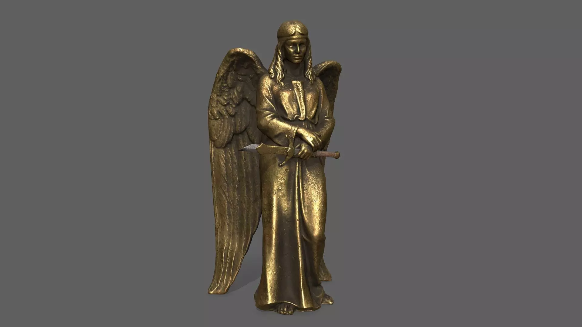 Angel golden statue Low-poly 3D model_0