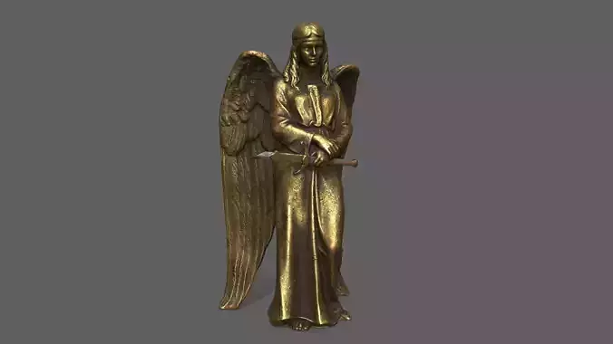 Angel golden statue Low-poly 3D model