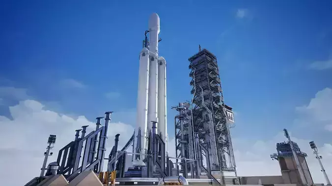 Rocket Launch Pad And Interior  Modular Environment Low-poly 3D model