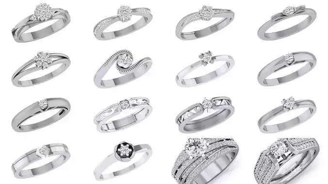 20 Diamond Wedding ring pack 3D Model Collection