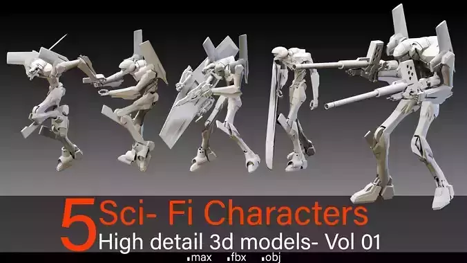 5 Sci- Fi Characters- Vol 01- High detail 3d models