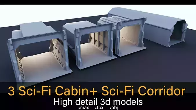 3 Sci-Fi Cabins - A Corridor- High detail 3d models