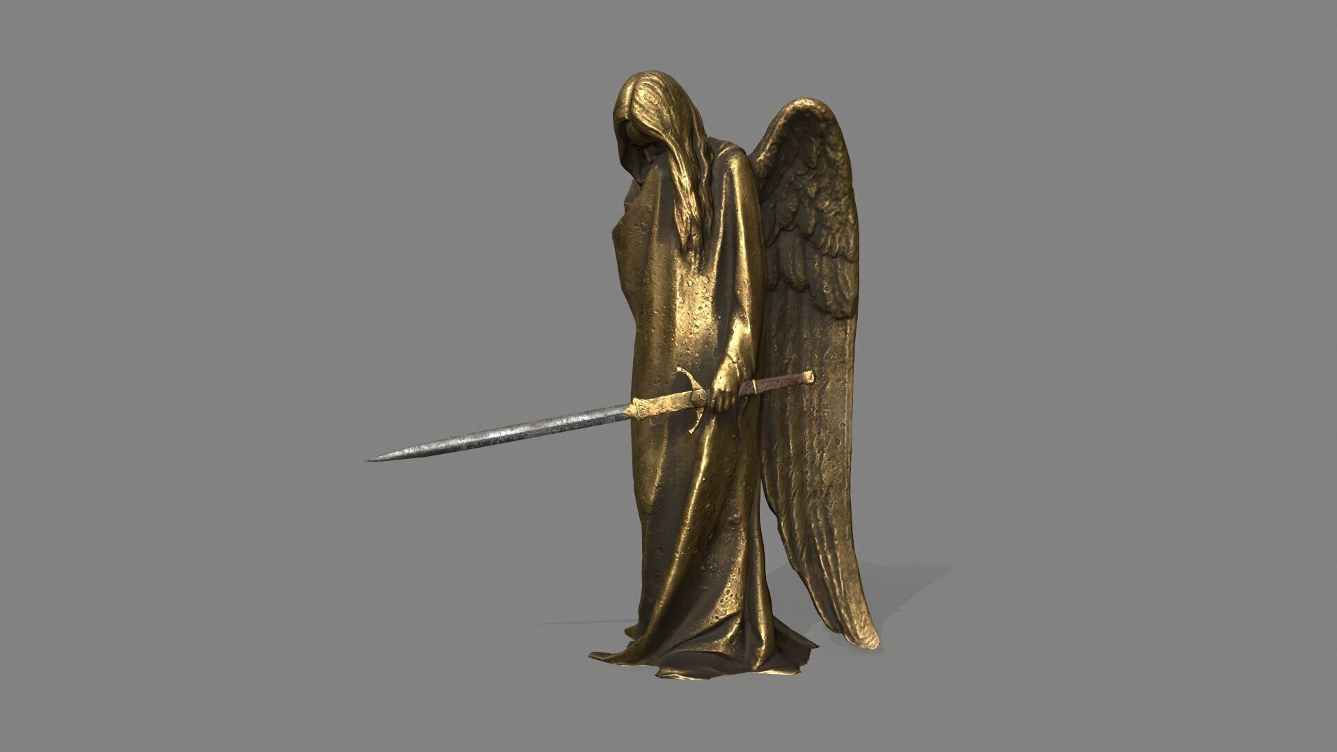 Angel holding sword Low-poly 3D model_1