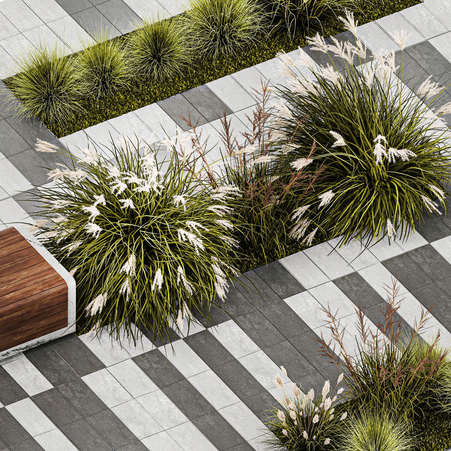 bushes with bench for outdoor environment 1147 3D model_4