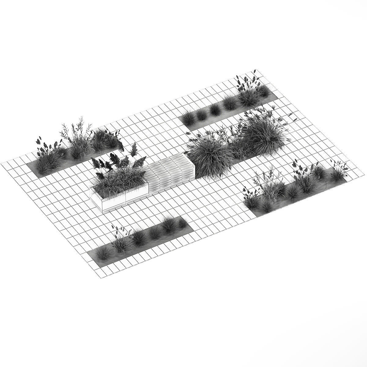 bushes with bench for outdoor environment 1147 3D model_7