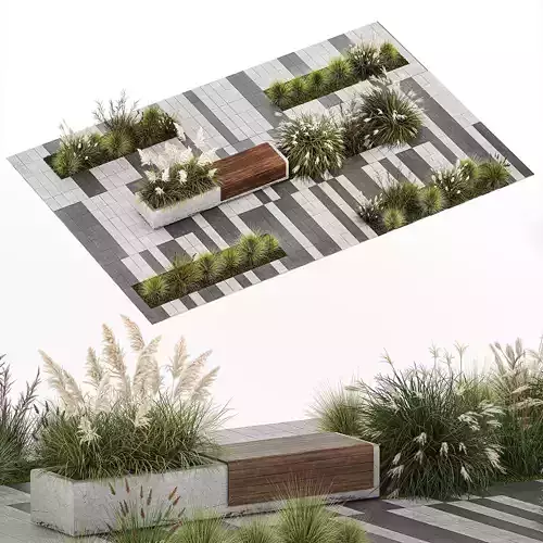 bushes with bench for outdoor environment 1147 3D model