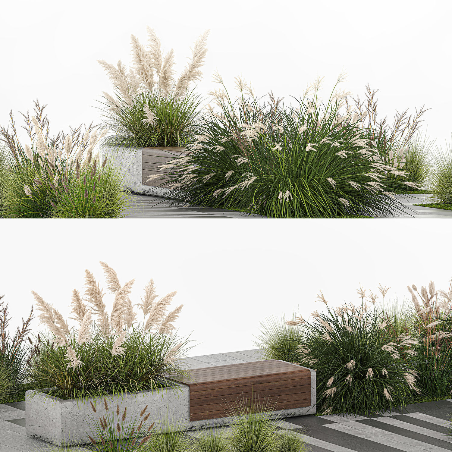 bushes with bench for outdoor environment 1147 3D model_3