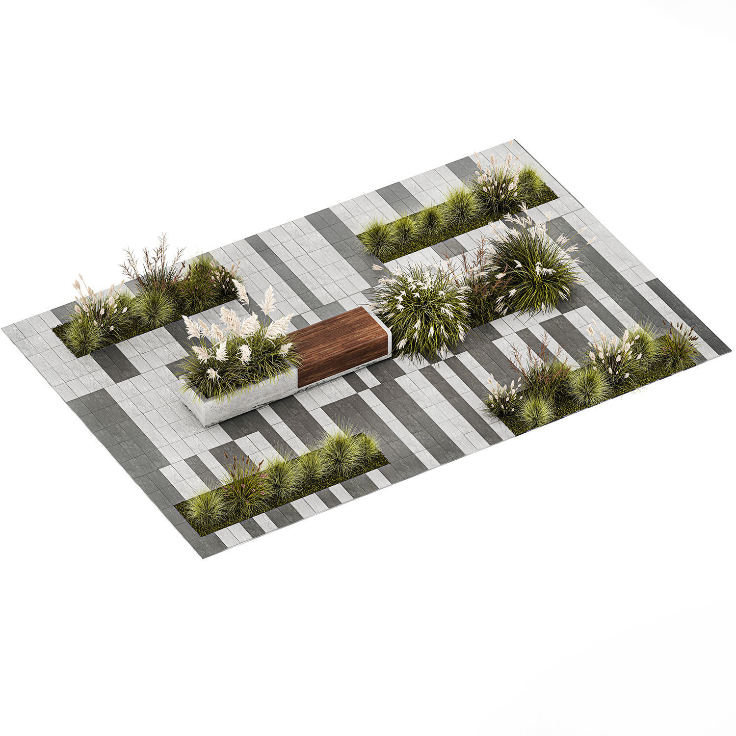 bushes with bench for outdoor environment 1147 3D model_1
